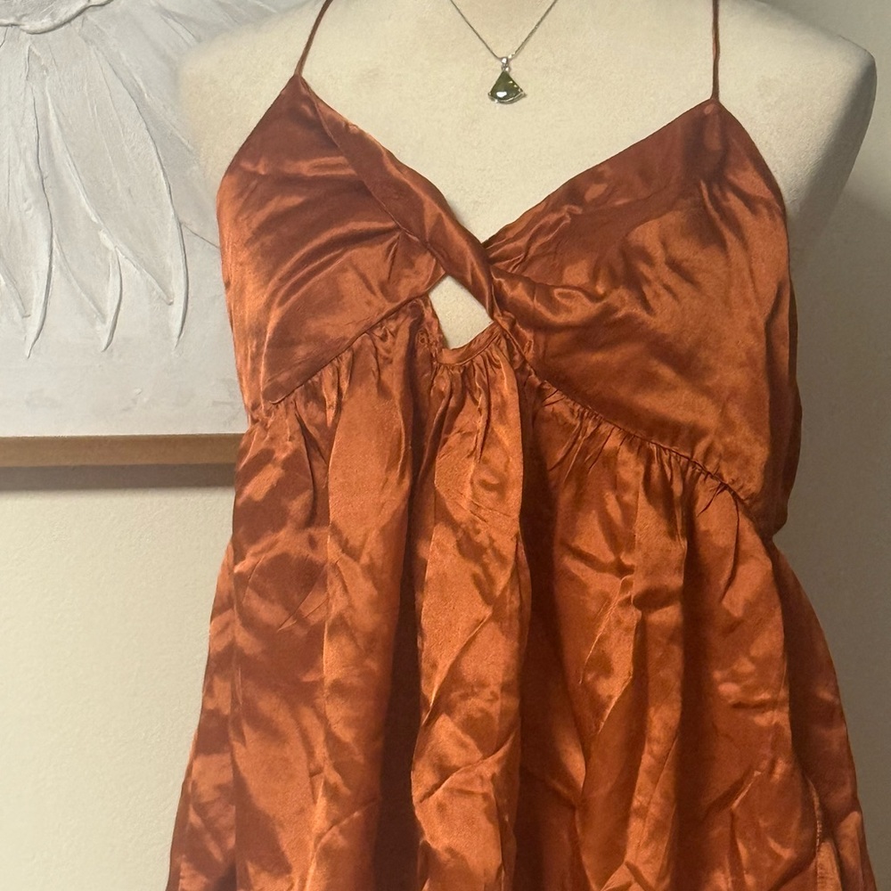 Elegant Rust Satin Women Top